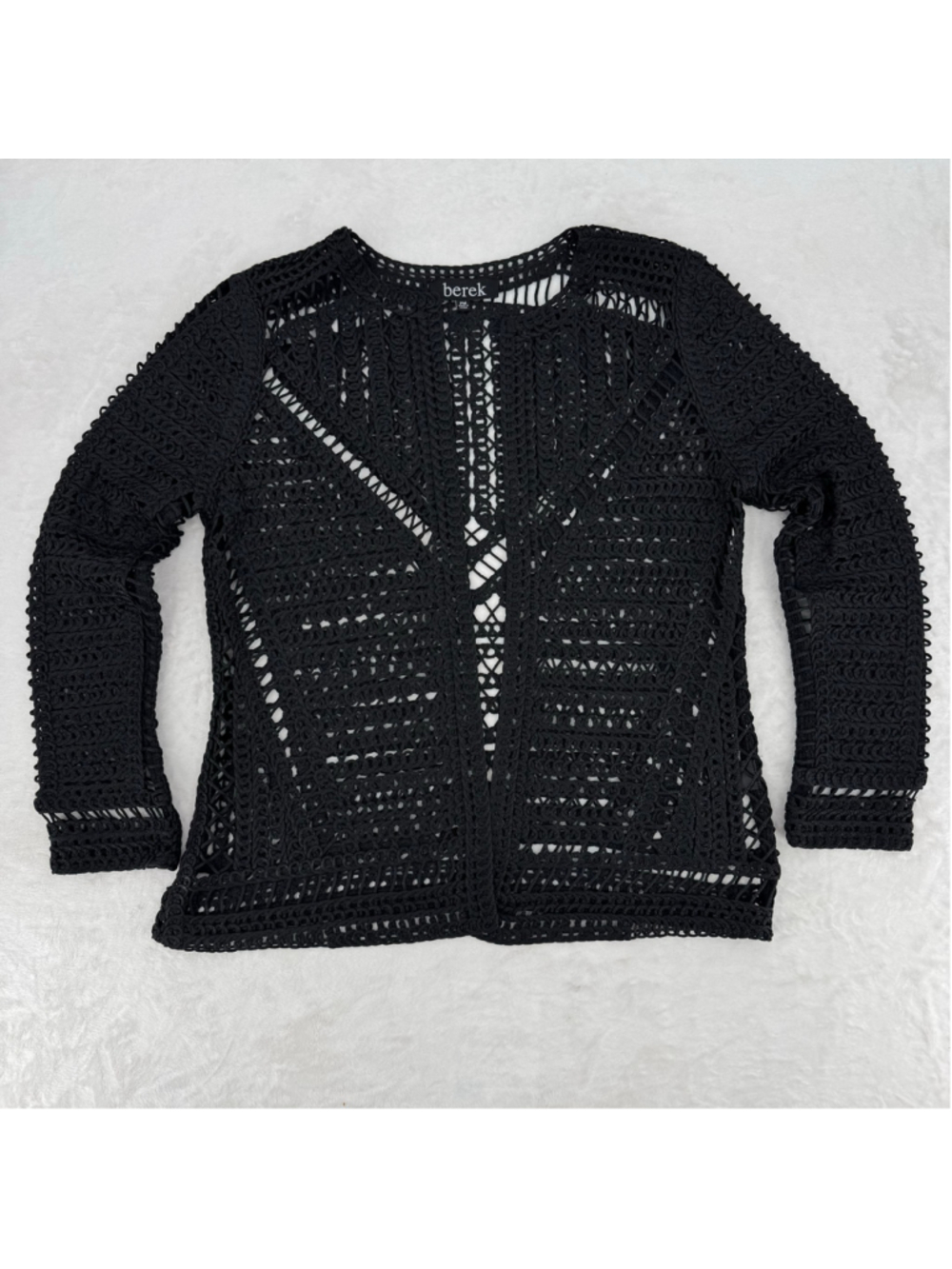 Berek Black Loose Knit Cardigan Sweater Open Front Long Sleeves Topper Size MP